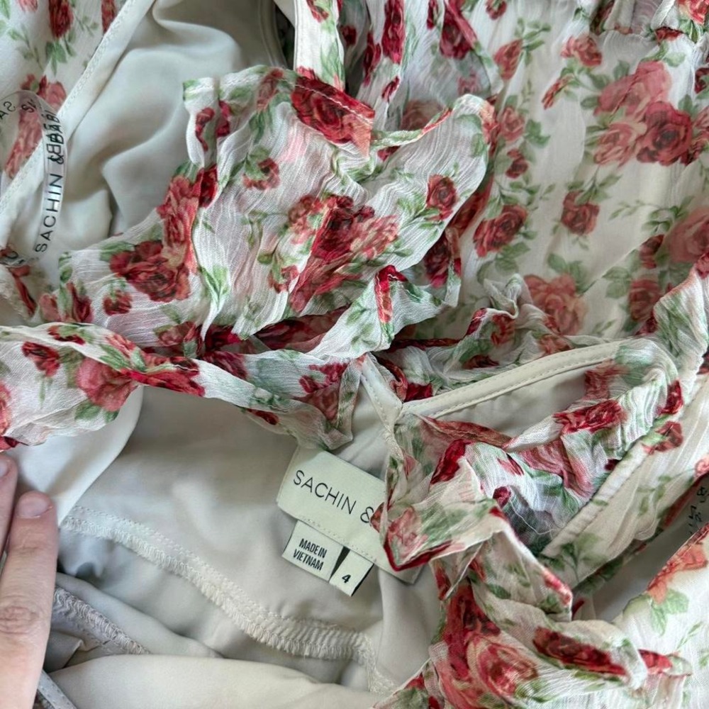 Ivy gown sold by anthropologie pink rose chiffon maxi dress Sachin & Babi size 4 - Picture 5 of 5
